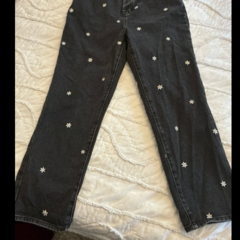 PacSun Embroidered Daisy Button Fly Black Jeans 28W